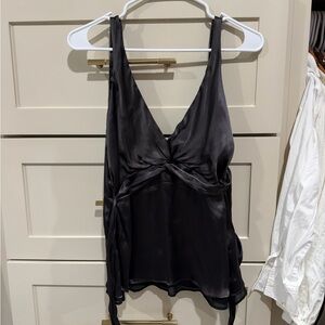 Zara Silky Black Twist-Front Satin Tank